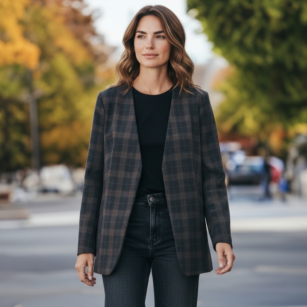 AKRIS Women's Plaid Padded Shoulder Blazer Jacket US 8